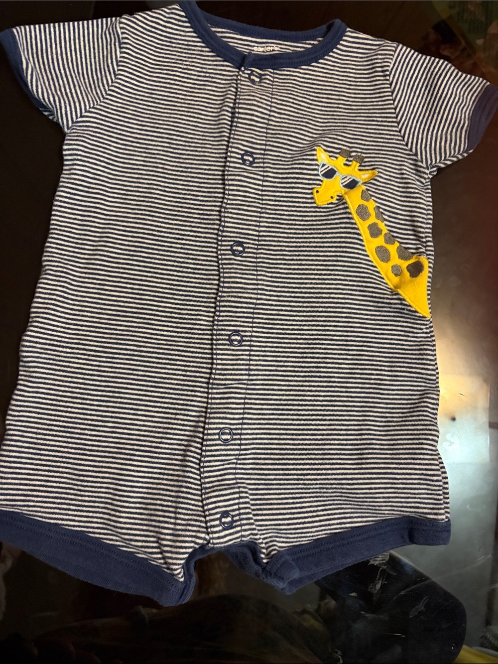 Carter's Navy and White Striped One-Piece with Yellow Giraffe